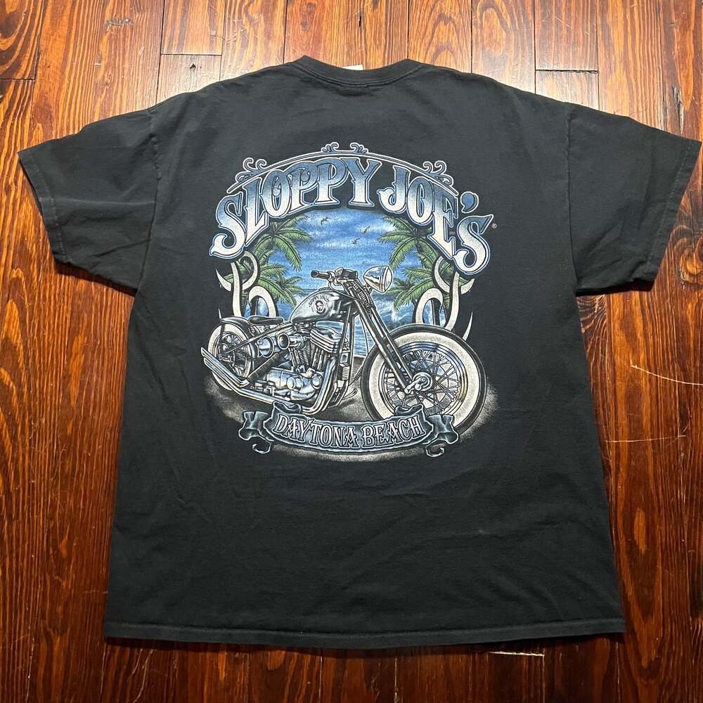 American Vintage XL Biker Graphic T-Shirt Black Regular Fit